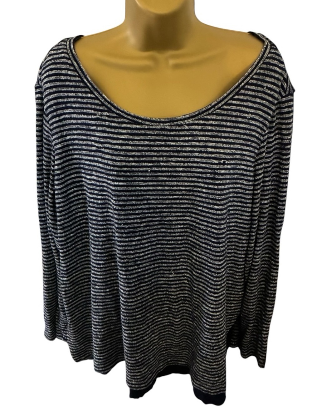 Sunday Striped Knit Sweater Tie Long Sleeve Blue White 2X